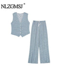 Znbbw TRAF 2023 Spring Autumn Striped Women Vest Women Long Pants Suits Loose Sets Vintage Female 2 Piece Sets Women Suit