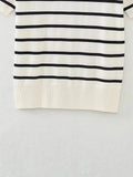 Znbbw TRAF 2023 Women Spring Summer Sweet Striped Jacquard Knitted Pullover Sweater Cute Slim O-neck Chic Short Zevity Jumpers