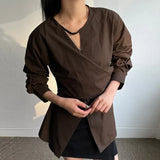 Znbbw Irregular Shirts Blouses Hollow Out Blusas Mujer Criss Tunic Ropa Mujer Spring New Camisas Korean Fashion Shirt Tops