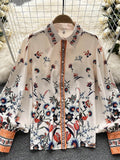 Znbbw Korean version niche loose design ethnic style printed long-sleeved sunscreen puff-sleeve shirt tops female D0874