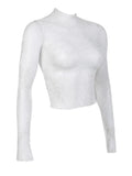 Znbbw Women Sheer Mesh Long Sleeve Top Turtleneck Embroidery Lace Tops Y2k Slim Fit See Through Going Out Tee Shirt Beach Cover ups