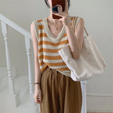 Znbbw Summer Women Hollow Out Camis Korean Fashion Striped Knitted Tanks Casual Female All Match Sleeveless Tops New