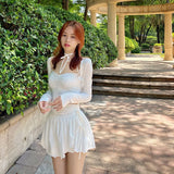 Znbbw Shirring White Mini Skirts Women High Waist Irregular Pleated Skirts Sweet Girly Style All-Match Ruffles Short Skirts