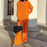 Znbbw Women Pleated Two Piece Sets Loose Wide Leg Trousers With Long Sleeve Blouses Elegant Casual Office Lady Home Suit Outfits Sets