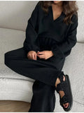 Znbbw Women's Pants Suit 2024 Spring Summer Solid Loose Long Sleeve Top Elastic Drawstring Wide Leg Trousers Chic Lady Home Pant Sets