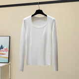 Znbbw Autumn Long Sleeve Knitted Sweater Pullovers Girls Square Collar Tops Jumpers Women Base Jumper Slim Knitwear