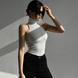 Znbbw Women Sexy Sleeveless Halter Neck Vest Sleeveless Solid Knit Ribbed Slim Fit Tank Tops Clubwear Ladies Camisole Streetwear hot