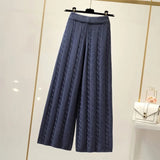 Znbbw Knitted Wide Leg Pants Women High Waist Drop Loose Knitted Straight Leg Pants Casual Cropped Wide Leg Pants Female Tops