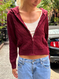 Znbbw Twist Knitted Hooded Cardigan Women Autumn Casual Cotton Ribbed Trim Zip-up Sweater Vintage Streetwear Cropped Tops Coat