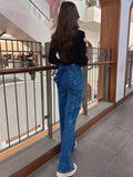 Znbbw Design Jeans Bow Patchwork Solid Color High Waist Casual Loose Pantalones De Mujer Spring Autumn All Match Clothing 2024