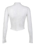 Znbbw Women Sheer Mesh Long Sleeve Top Turtleneck Embroidery Lace Tops Y2k Slim Fit See Through Going Out Tee Shirt Beach Cover ups