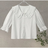 Znbbw Doll Collar Shirts Shorts Women 2 Piece Sets Loose Puff Sleeve Single Breasted Blouses Ruffles Short Pants 2024 Summer