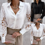 Znbbw OL Blouse Women 2024 New Elegant Lace Hollow Out Vintage Button Up Shirts Top Long Sleeve Mesh Design Tops Femme Shirts