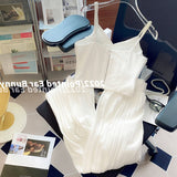 znbbw Women's Pantsuit Set Fashion Simple Solid Color Camis Loose Wide leg Pants Tops + Trousers 2 Piece Set Summer Casual Outfits