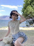 Znbbw Sweet Matching Sets Floral Heart Draw String Crop Tops High Waist Ruffles Mini Skirts Summer Y2k 2000s Girl Clothing