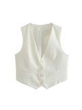 Znbbw TRAF Women V Neck Single Breasted Short Vest Office Lady Sleeveless Chic White Suit Business Slim Waistcoat Tops