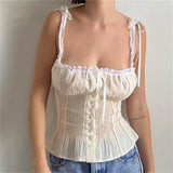 Znbbw Y2k Crop Top Cute Bow Square Collar Ruffles Sleeveless Tops Women Harajuku Button up Fairycore Tee Chic Korean Summer Tops