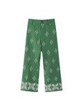 Znbbw TRAF Green Chic Women Pants 2023 Embroidery Loose Full Length Ladies Trousers Casual High Waist Wide Pants For Female