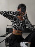 Znbbw Backless Lace ups Pullover Tees Women Autumn Black O-neck Slim Longsleeve Short T-Shirt