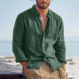 Znbbw Men's Green Cotton Linen Casual Shirt Loose All-match Long Sleeve Turn Down Neck Hawaii Shirt Streetwear Leisure Shirts