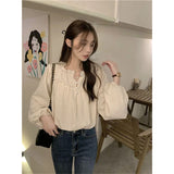 Znbbw Elegant Blouses Women Vintage Puff Long Sleeve Shirts Student Korean Retro Office Lady Basic Solid Loose Casual Chic Tops