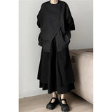 Znbbw Black Shirts Women Irregular Oversized Blouses Gothic Dark Academic Japanese Vintage Asymmetrical Loose Casual Tops