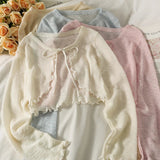 Znbbw Short Cardigan Women Long Sleeve Thin Open Stitch Knitted Sweater Shirts Female Solid Shawl