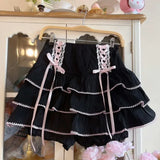 Znbbw Kawaii Lolita Style Pleated Skirts Women High Waist Pink Bandage Fairy Y2k Aesthetic Skirt Cute Faldas Mujer Moda 2024