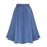 Znbbw Women's High Waist Button Pleated Midi Skirt With Elastic Waist Knee Length Skirt