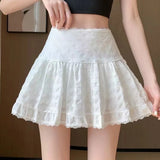 Znbbw Splicing Mini Skirt for Women Y2K Korean High Waist Sweet Preppy Pleated Skirt Summer Solid Ruffles Kawaii A Line Skirts