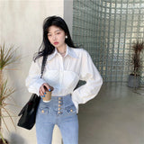 Znbbw Patchwork Shirts Women Korean Fake Two Pieces White Blouses Streetwear Office Outfits Fashion Long Sleeve Chic Tops New