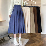 Znbbw Vintage Women High Waist Pleated Skirt Korean Elegant College Style Midi Skirt Casual All Match Student A Line Skirts New