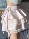 Znbbw Vintage Sweet Mini Skirt Women Lace-up Japanese Lolita Kawaii Cake Skirt Female Lace Korean Cute Fairy Skirts Summer 2024