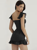 Znbbw Sexy Off Shoulder Strapless Mini Dress Women Robe Black Sleeveless Backless Ruffle Bodycon Party Club Dress Vestido