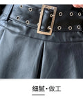 Znbbw Women Leather Skirts Vintage Female Streetwear Korean High Waist Fashion Y2k Black Gothic Punk Silver A-line Pleated Mini Skirt