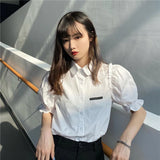 Znbbw Summer Elegant Chiffon Shirt Women Korean Fashion Design Puff Sleeve Tops Y2K Female Casual All Match Shirts New