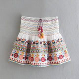 Znbbw Sleeve Women Autumn Embriodery Paisley Print Skirt Set Outfits V Neck Button Tiered Mini Skirt Dress Suit Vintage Set
