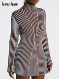 Znbbw Women Fashion Long Sleeve Striped Bodycon Streetwear Mini Dress 2023 Spring Autumn Clothes Wholesale Items For Business