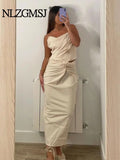 Znbbw TRAF Summer Skirt 2 Piece Sets 2023 Women Sexy Skinny Camis Slim Midi Skirt Set for Club Party Evening Sets Outfits