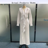 Znbbw Women Two Piece Set Autumn Fashion Solid V Neck Long Sleeves Ruffled Top Casual Loose With Pockets Pants Sets Streetwear