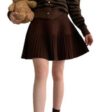Znbbw A Line Pleated Skirt Autumn Winter Solid Colour Women's Skirt Korean Version Sweet Casual High Waist