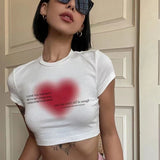 Znbbw Aesthetic Heart Print Women T-shirt Anime Letter Kawaii Crop Tops Summer Short Sleeve Baby Tees Kpop Streetwear Y2k Clothes
