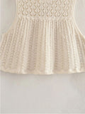 Znbbw TRAF Y2K Hollow Out Knitted Women Summer 2 Piece Sets 2023 Thin Sleeveless Crop Top Female Ruffles Mini Skirt Suits