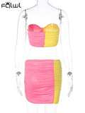 znbbw Backless Sexy Pink Patchwork Two Piece Sets Summer For Women Black Off Shoulder Bodycon Skirt Sets Beach Praty Skirt Set