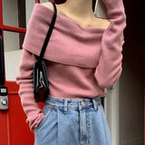 Znbbw Feminino Off Shoulder Slash Neck Sweater Women Long Sleeve Knitwears Spring Spring Y2k Clothes Elegant Pullover Tops