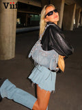 Znbbw Light Blue Denim Pleated Sexy Mini Skirt for Women 2023 Going Out Korean Fashion Streetwear Frayed Hem Jean Skirts