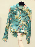 Znbbw Fall New Fashion Floral Blouse Female Lapel Is Thin Temperament Long-sleeved Blusa High-end Shirt KK1481