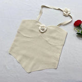 Znbbw Women's Korean Version Solid Color Neck Strap Slim Fitting Sexy Knitted Sleeveless Strapless Tank Top