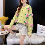 Znbbw Female 2024 Spring and Autumn Knitwear Women Heavy Industry Rose Blossom Embroidery Contrast Sweater Coat Cardigan