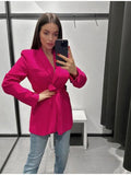 Znbbw Tops With Belt Pant Sets Women Fashion Single Button Jacket Trousers Autumn Winter Office Outfits Outwear